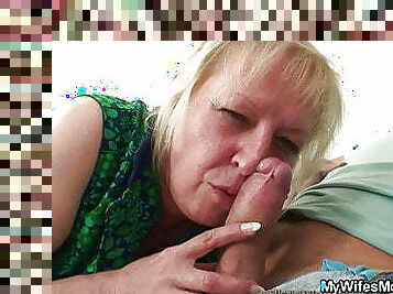 Wife catches him fucking big tits old mother in law