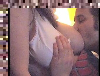 Draining all the milk from Clare's engorged massive breast