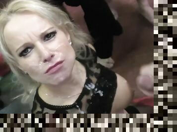 Bukkake party facials for lusty blonde Tara Spades, with Candi Kayne too