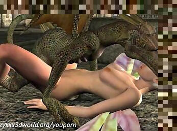 Hot blonde fucked hard by a dragon