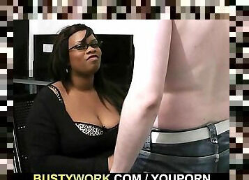 Lovely black plumper pleases her new boss