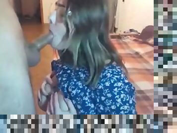 Jerking Off On Busty Teen With Glasses