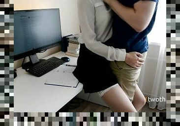 ROMANTIC BOYFRIEND SURPRISED SCHOOLGIRL WHILE DOING HOMEWORK
