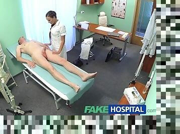 FakeHospital Patient gives his hot brunette nurse a cream pie