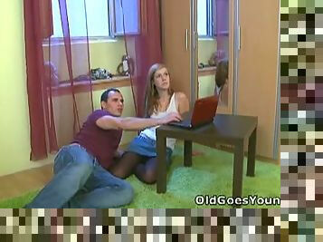 German teen fucked by her boyfriend's dad and him