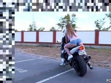 Stunning biker s girlfriend Alexis Crystal enjoys a fat dick