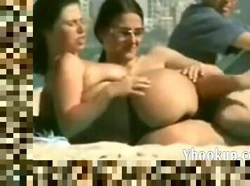 Lesbians on Public Beach - yhookup_com Lesbia