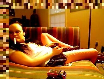 Cute amateur punk girl smoking and masturbating