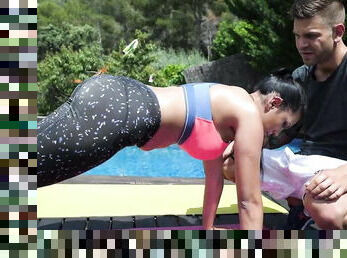 Hot Latina Katrina gets fucked next to the pool