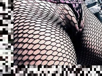 Very Busty Blonde In Fishnet Body Suit Exposing Cameltoe!