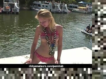 Three hot girls next door getting dirty on a boat
