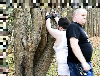 I punish my super fat wife Frosya in the garden
