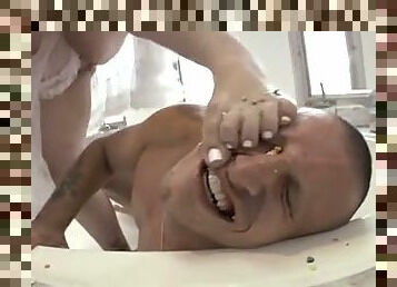 Fat redhead in his bathroom gives footjob