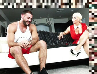 Housewife with king size boobs Alura Jenson bangs husband's personal trainer