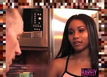 Young ebony Jenna Foxx stretched passionately by employer