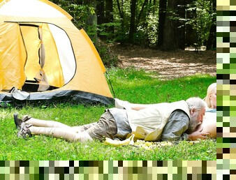 Petite blonde Lovita Fate moans from having sex in the outdoors