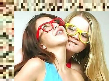 Two cuties in 3D glasses fucked on turns