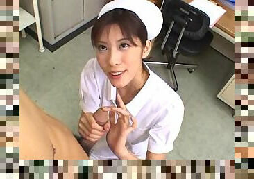 Asian nurse sucking a small dick