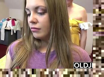 Innocent Young Blonde Gets fucked by Grandpa. Teen Blowjob Young Pussy Sex