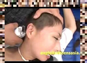 Japanese Gangbang In Classroom Head Shaved While Fucked By Many Guys