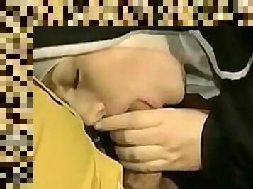 Lewd Nun Blows and Takes the Cock in Her Pussy and Ass