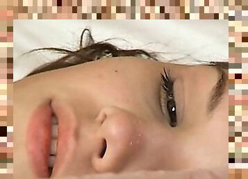 Petite 18yo coed teasing herself on bed