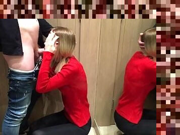 In the fitting room. She loves sucking hard dick Pov amazing blowjob