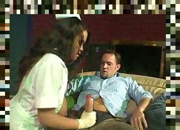 Very hot and Sexy Nurse with Very Big Tits helps guy out