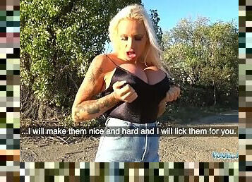 Public Agent Teasing dirty talking busty blonde begs for sperm