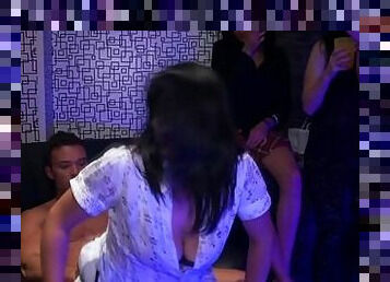 Slutty party babes plowed from behind