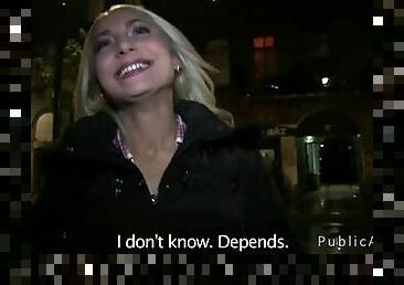 Blonde flashing tits and fucking in public