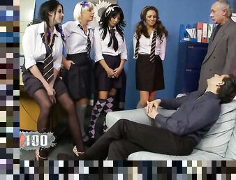 4 sexy college girls fucked by two perverted teachers