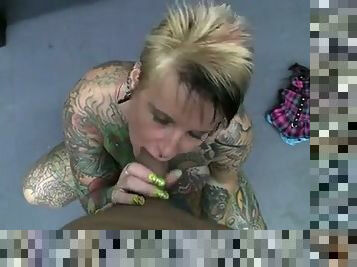 Shorthair-Blonde Pierced-Tattoo-MILF with Huge-Boobs