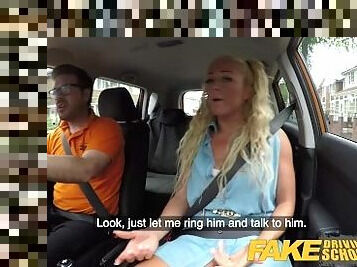 Fake Driving School Sloppy titwank and backseat blowjob with big tits Brit
